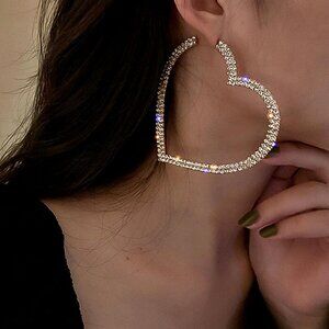 Yellow Gold toned Women's Luxurious Glittering Heart Shaped earrings